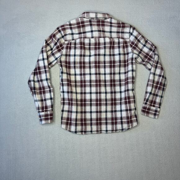 prAna Men's Wedgemont Slim Flannel Shirt Organic Cotton Ivory & Burgundy - Small - Picture 5 of 9